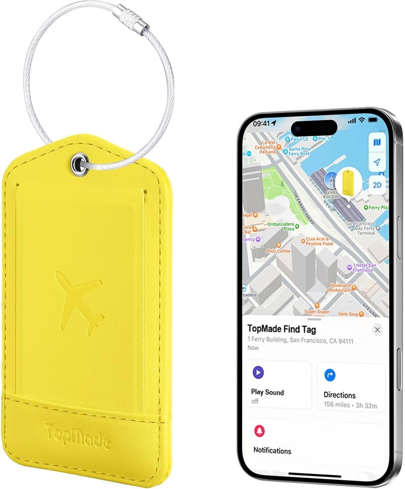 TopMade Smart Luggage Tag with Find My, Premium Leather Luggage Tags for Suitcase, Travel Bags, Backpacks, Anti-Lost Suitcase Tag Tracker for Travel with Privacy Name Card, Rechargeable - Image 1